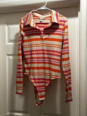 Longsleeve Pink and Orange Striped Bodysuit